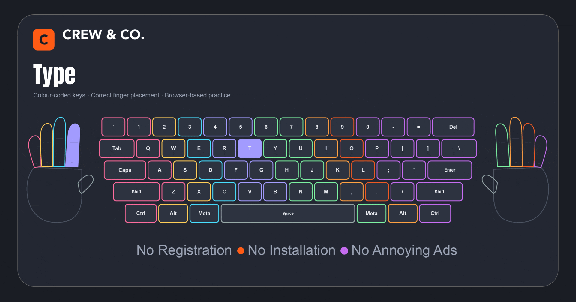 TypeCrew Typing Tutor — free browser app preview